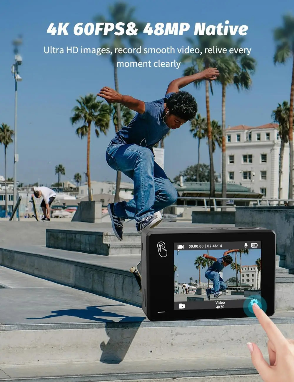 Dual Screen Action Cam 4K60FPS 8X Zoom EIS 48MP WiFi Sports Camera 40m Waterproof 2.4G Remote 64GB Card
