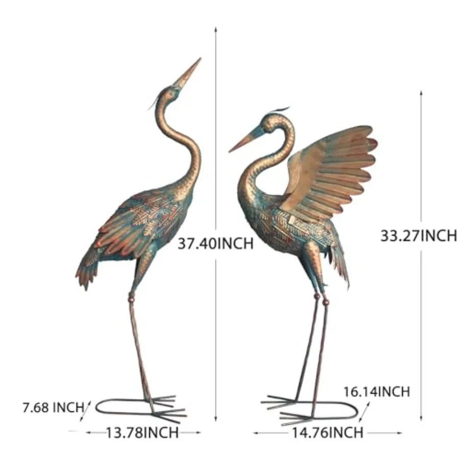 33-37 Inch Metal Crane Garden Statue Decor Bird Heron Garden Sculpture Statues Outdoor Decoration for Yard Pond Lawn Backyard P