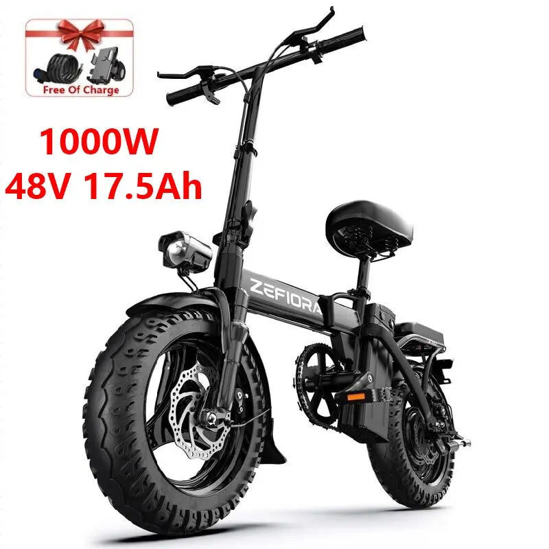 【Brand+】1000w Adult Electric Bike,48v Aluminum Alloy 14 Inch Ebike, Adjustable Front Brake Seat,for Cycling Electric Bicycle