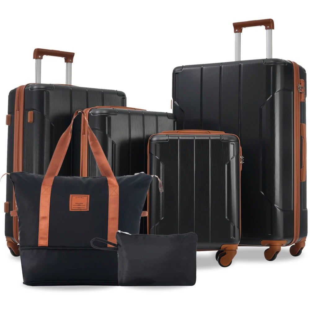 Hardshell Luggage Sets 6 Piece Suitcase Set Expandable Lightweight Suitcases with Wheels TSA Lock for Men Women Black Brown