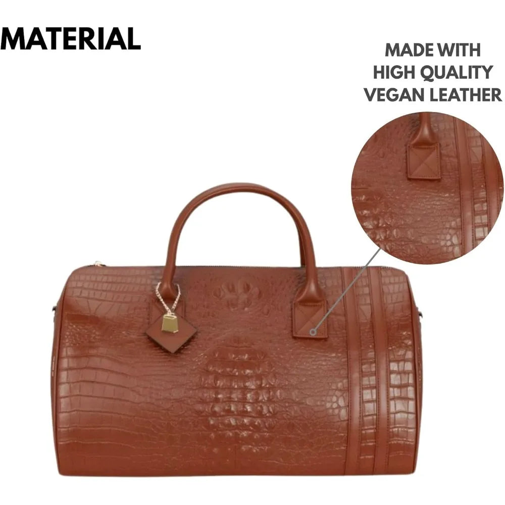 TSA Approved Premium Vegan Leather Travel Duffel Bag, Carry-On Size for Men and Women, Gold Hardware, Ideal for Tote & Carry Nee