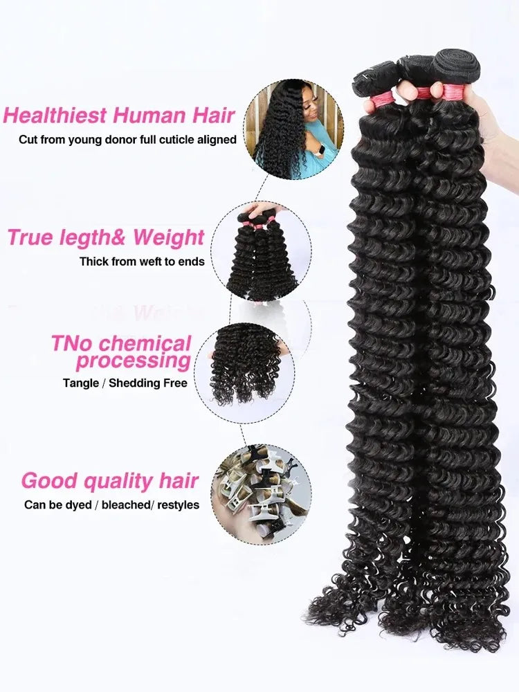 32 36 40 Inch Loose Deep Wave Human Hair Bundles Brazilian Remy Unprocessed Weaving Curly Hair Bundles 1 3 4 Extensions Deals