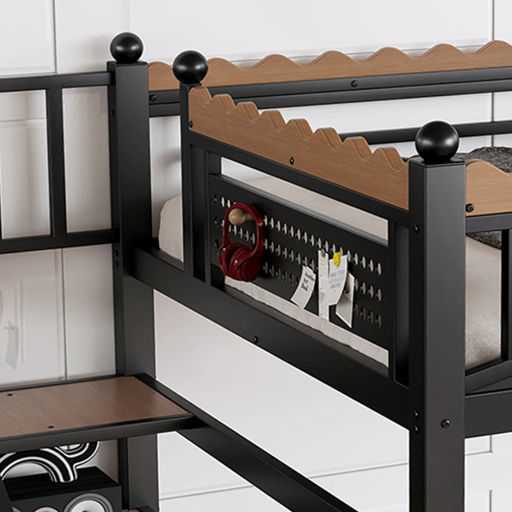 Full Size Loft Bed with Storage Stairs, Metal Loft Beds Frame with Storage Shelves and bookshelf, Loft Bed for Bedroom, Guest