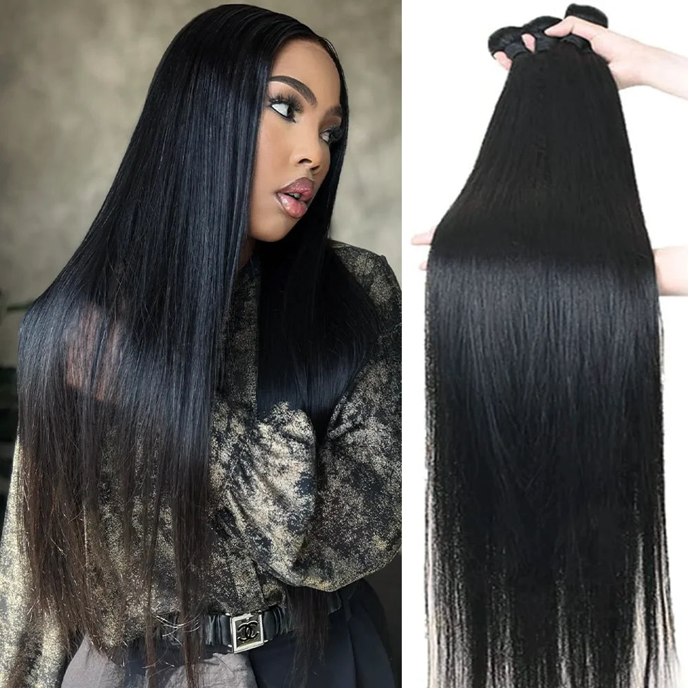 Remy Human Hair 30 40 Inch Raw Virgin Unprocessed Extensions Bone Straight Human Hair 1 3 4 Pcs Bundles Double Weft For Women