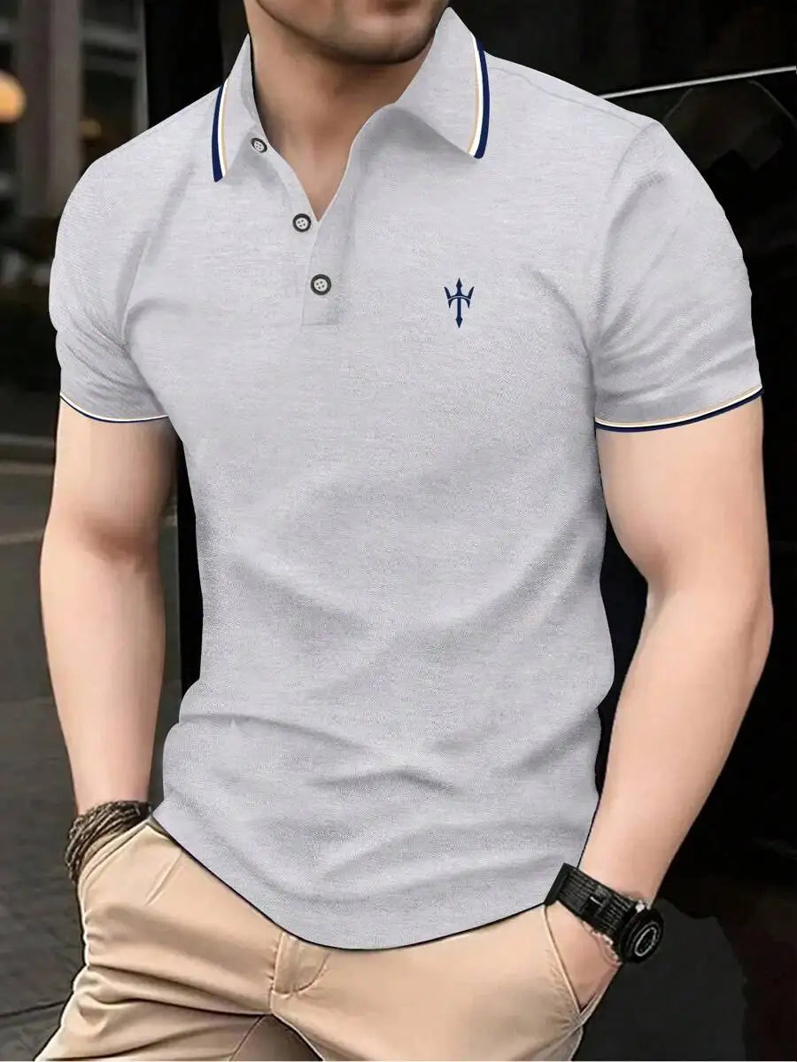 Men's Navy Blue Casual Short Sleeve Polo Shirt with Contrast Trim