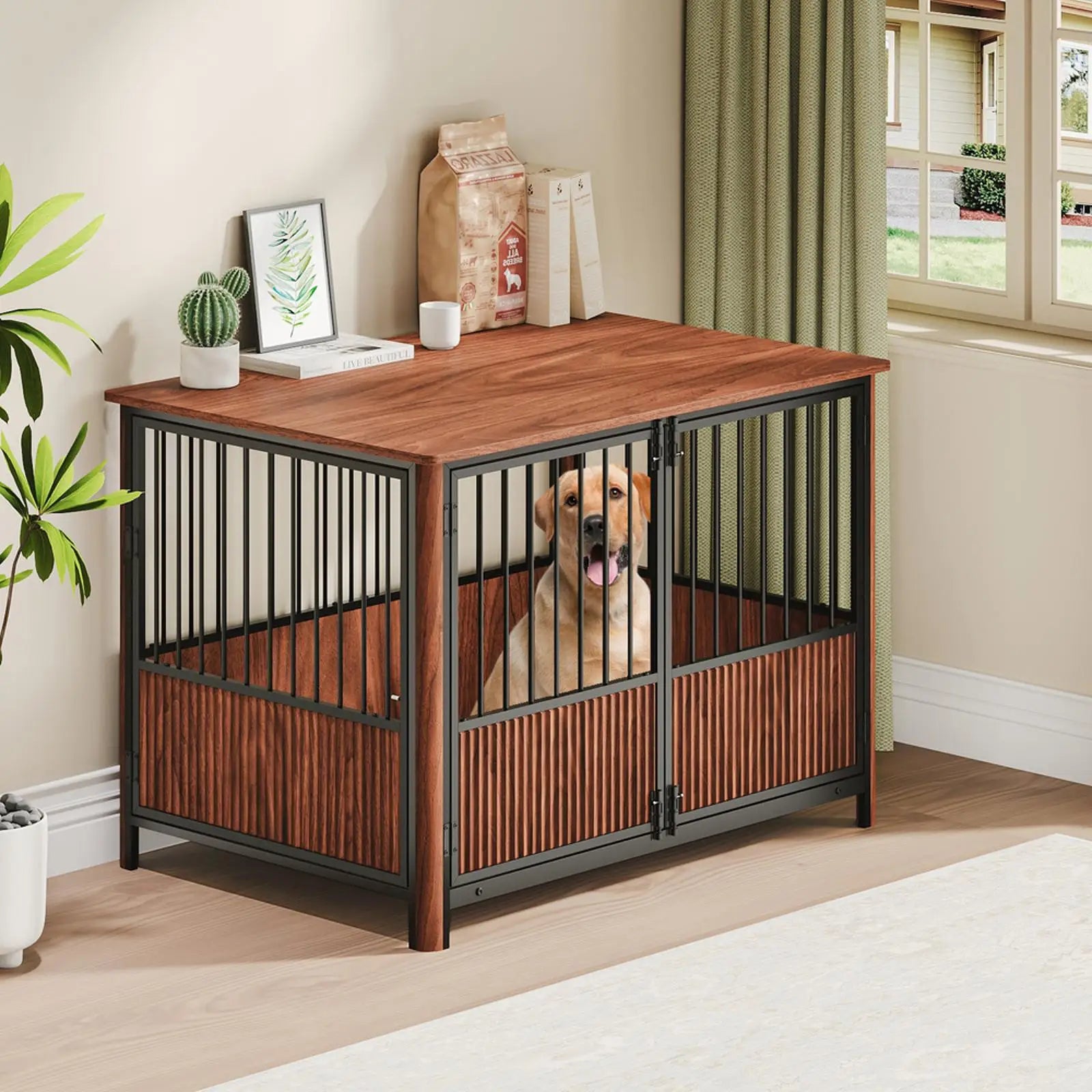 Pens Hutches Walnut Furniture Dog Cage Large Medium Pet House Decorative Indoor Crate Table for Bedroom