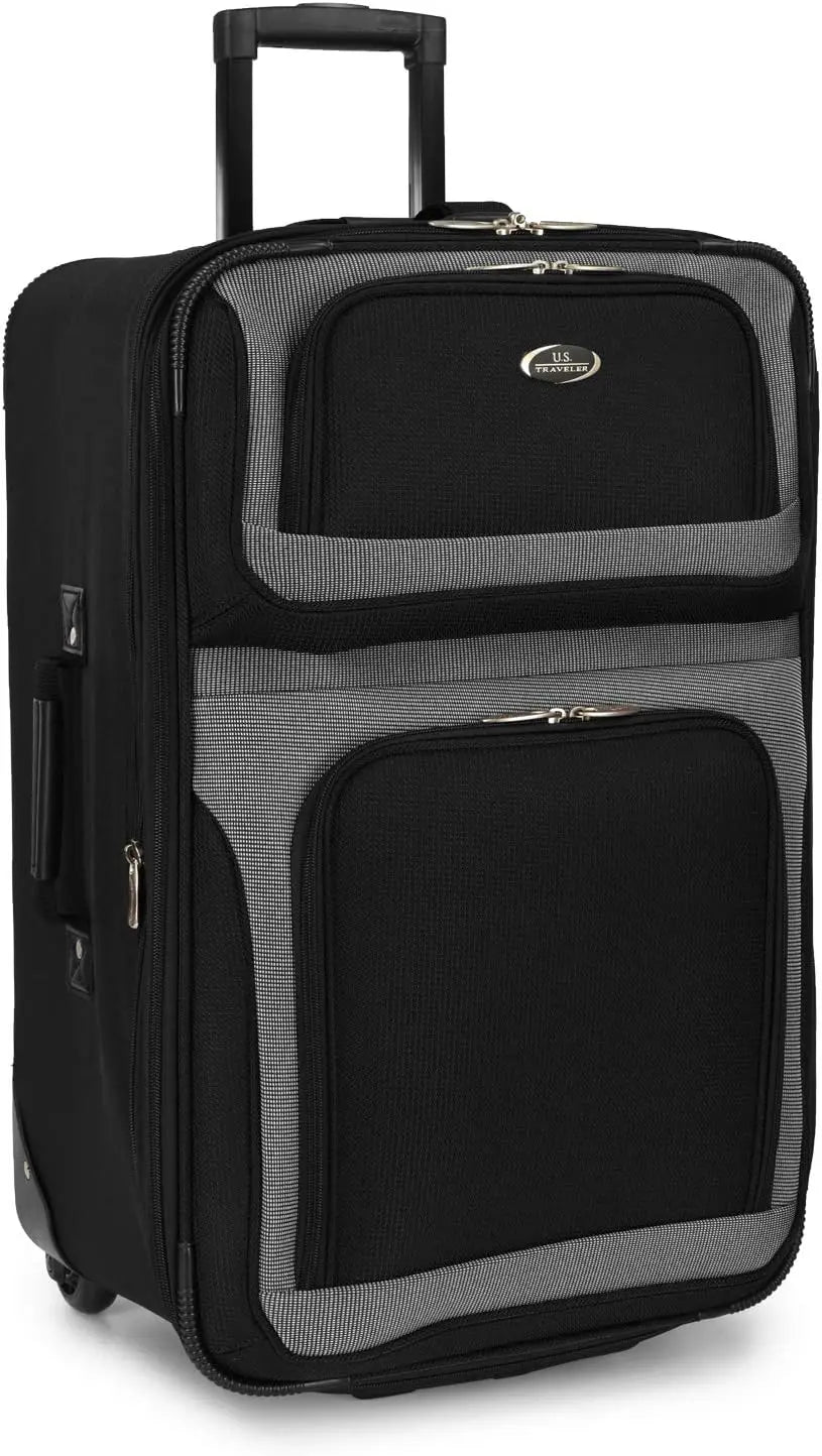 Lightweight Expandable Rolling Luggage Set, Black, 4-Piece with Durable Fabric and Smooth Wheels