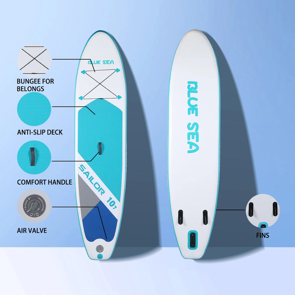 Waterproof Inflatable Paddle Board 6''Thick Stand Up for Adults Water Sport Surf Set with Adjustable Paddle Pump