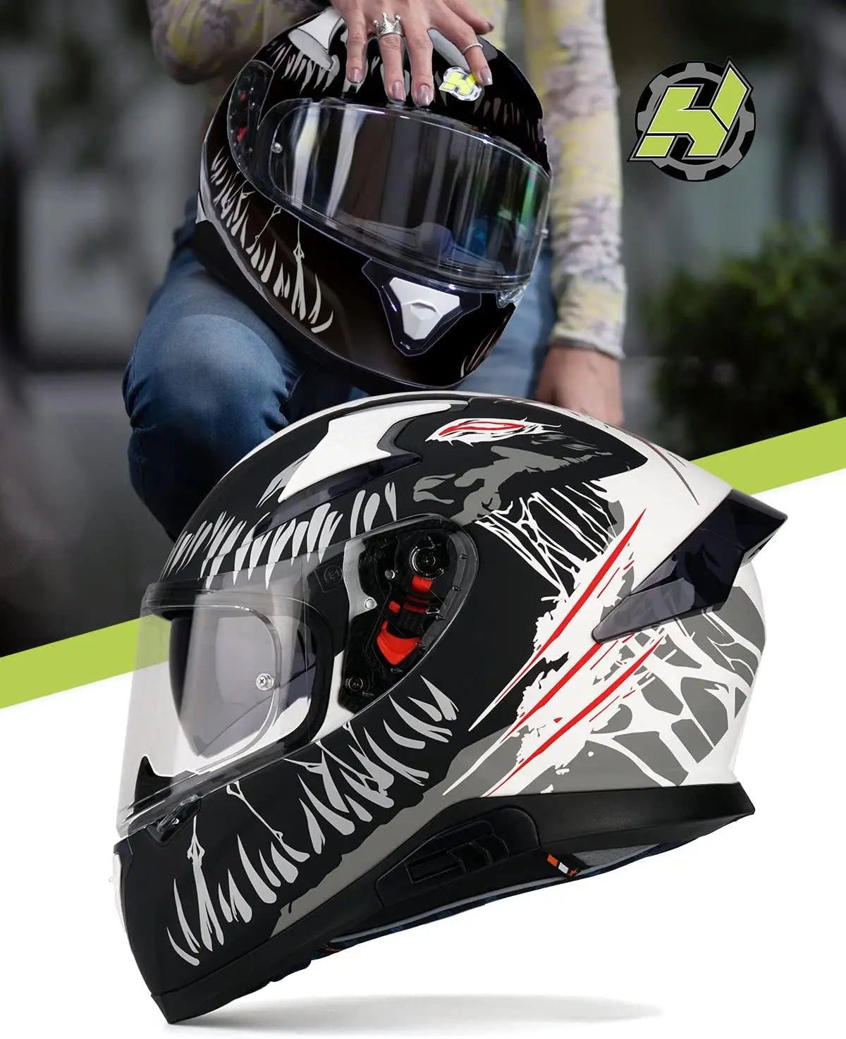 Full Face Motorcycle DOT Approved Helmet with Dual Rear Wing and Pinlock Ready-Lightweight and Durable Motorbike Street Bike Hel