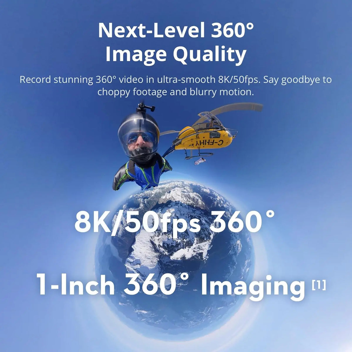 Waterproof 8K 360° Action Camera with 1-Inch Imaging, Extended Battery Life, 105GB Storage for Adventure
