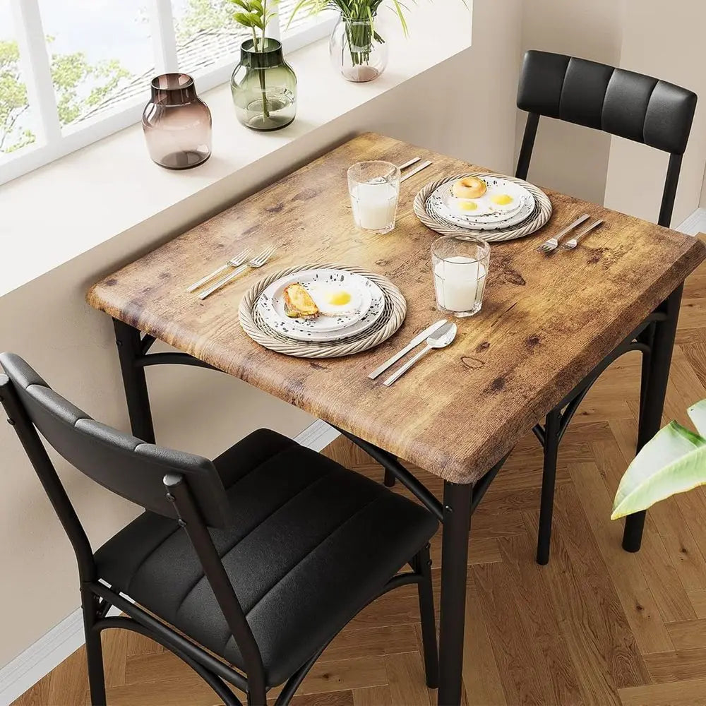 Dining Table Set for 2, Kitchen Table and Chairs for 2 with Upholstered Chairs, 3 Piece Dining Room Table Set, Square Kitchen Ta