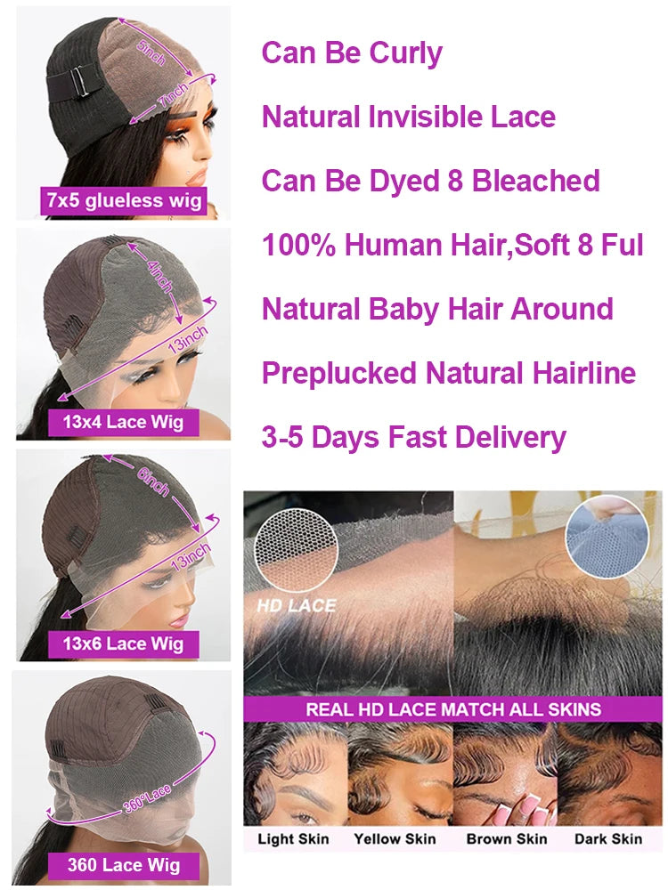 HD Lace Wigs 13x6 Straight Human Hair Wigs 300% Density 40 46 Inch 13x4 360 Full Lace Frontal Wigs 7x5 Glueless Wigs Human Hair
