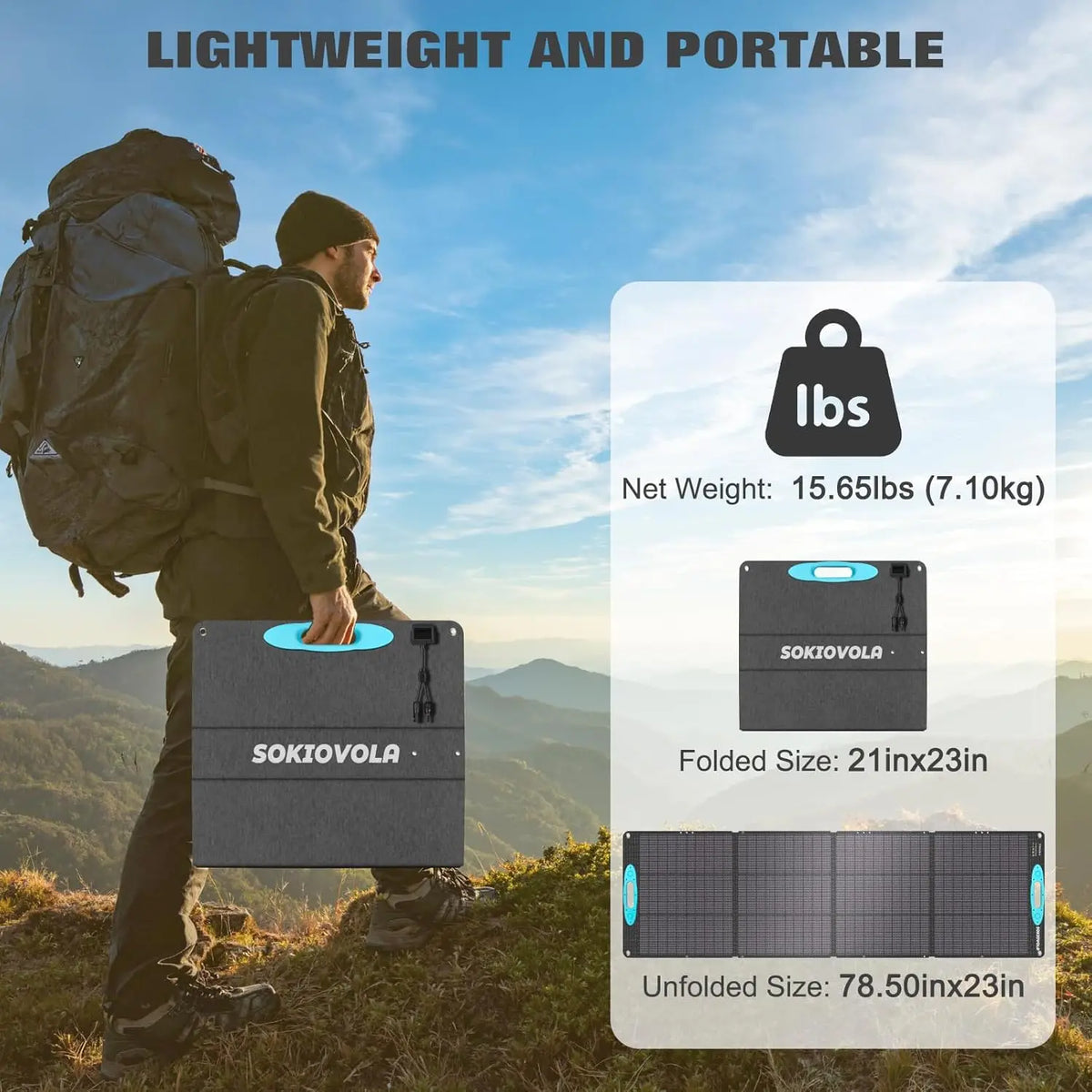 200W Portable Solar Panel Kit, IP68 Waterproof ETFE Foldable for Camping Outdoor RV Power Backup with 25% High Efficiency