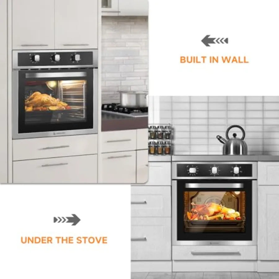 24 inch Electric Wall Oven 2200W Single Wall Oven with 6 Cooking Modes 2.5 Cu.Ft. Convection Oven Mechanical Knobs Control Stai