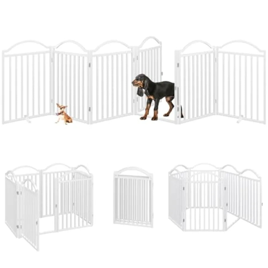 Freestanding Dog Gate with Door Walk Through 144 Extra Wide 32 Extra Tall Metal Pet Gate Accordion Puppy Folding Playpen Indoor