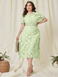 Plus Size Elegant Lace Waist Cinched Dress For Summer Wedding Guest