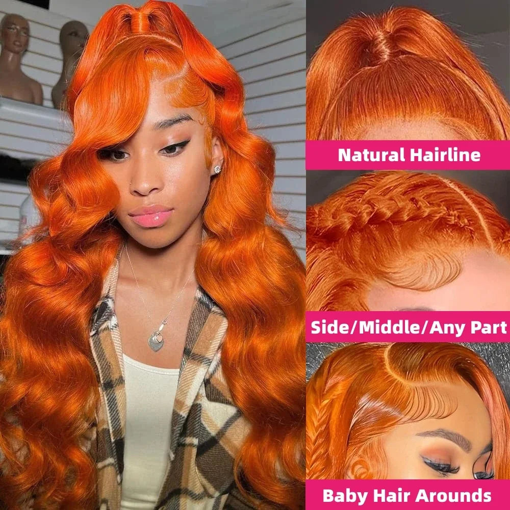 30 Inch Ginger Orange Body Wave Human Hair Wig HD 13x4 Lace Frontal Glueless Brazilian Style for Black Women