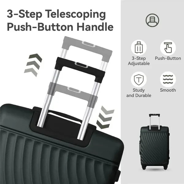 3pcs ABS Hardshell Luggage Set with Spinner Wheels TSA Lock (20''/24''/28'') Dark Green