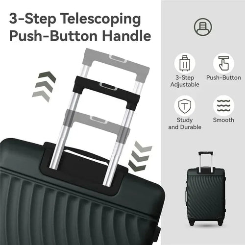 3pcs ABS Hardshell Luggage Set with Spinner Wheels TSA Lock (20''/24''/28'') Dark Green