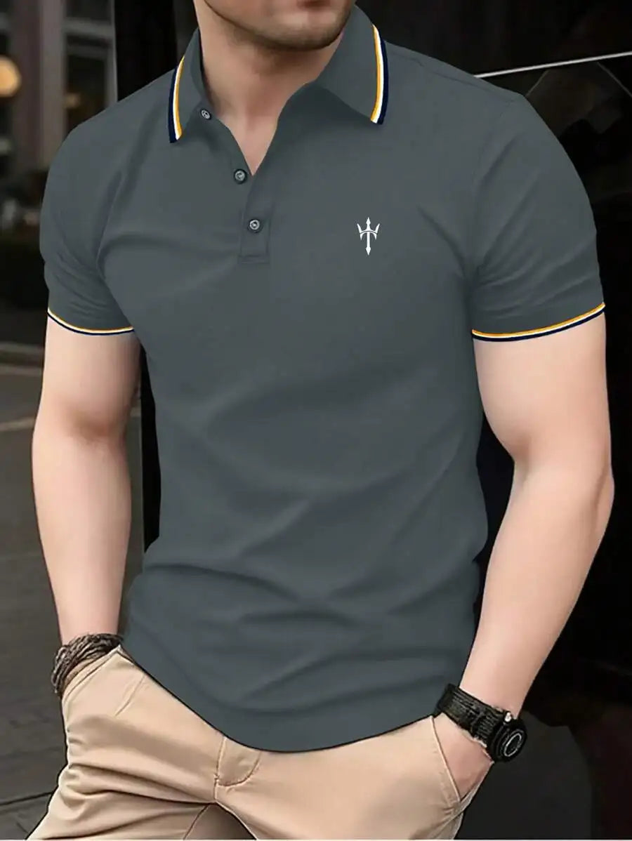 Men's Navy Blue Casual Short Sleeve Polo Shirt with Contrast Trim