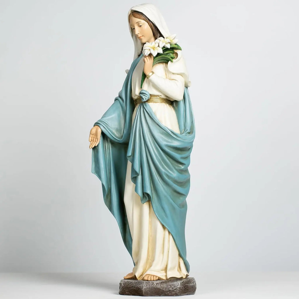 Virgin Mary Garden Statue, 24 Inches Saint Mary Holding Lilies Outdoor Sculpture for Home Yard Patio Lawn Hallway Decor