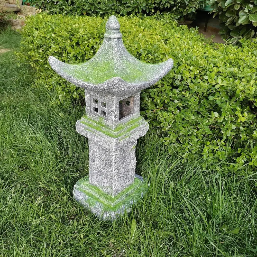 31.5’’High Japanese Pagoda Statue Moss-Covered Retro Miniature Tower Lantern Garden Decoration igurines Outdoor Asian Decoration