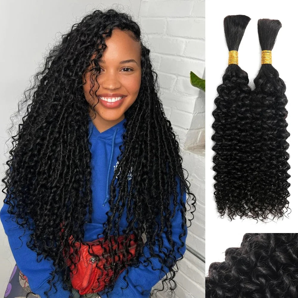 3 Bundles 195g 30Inch Human Braiding Hair For Boho Braids Human Curly Boho Hair ForBraiding Knotless Bulk Bohemian Natural Color
