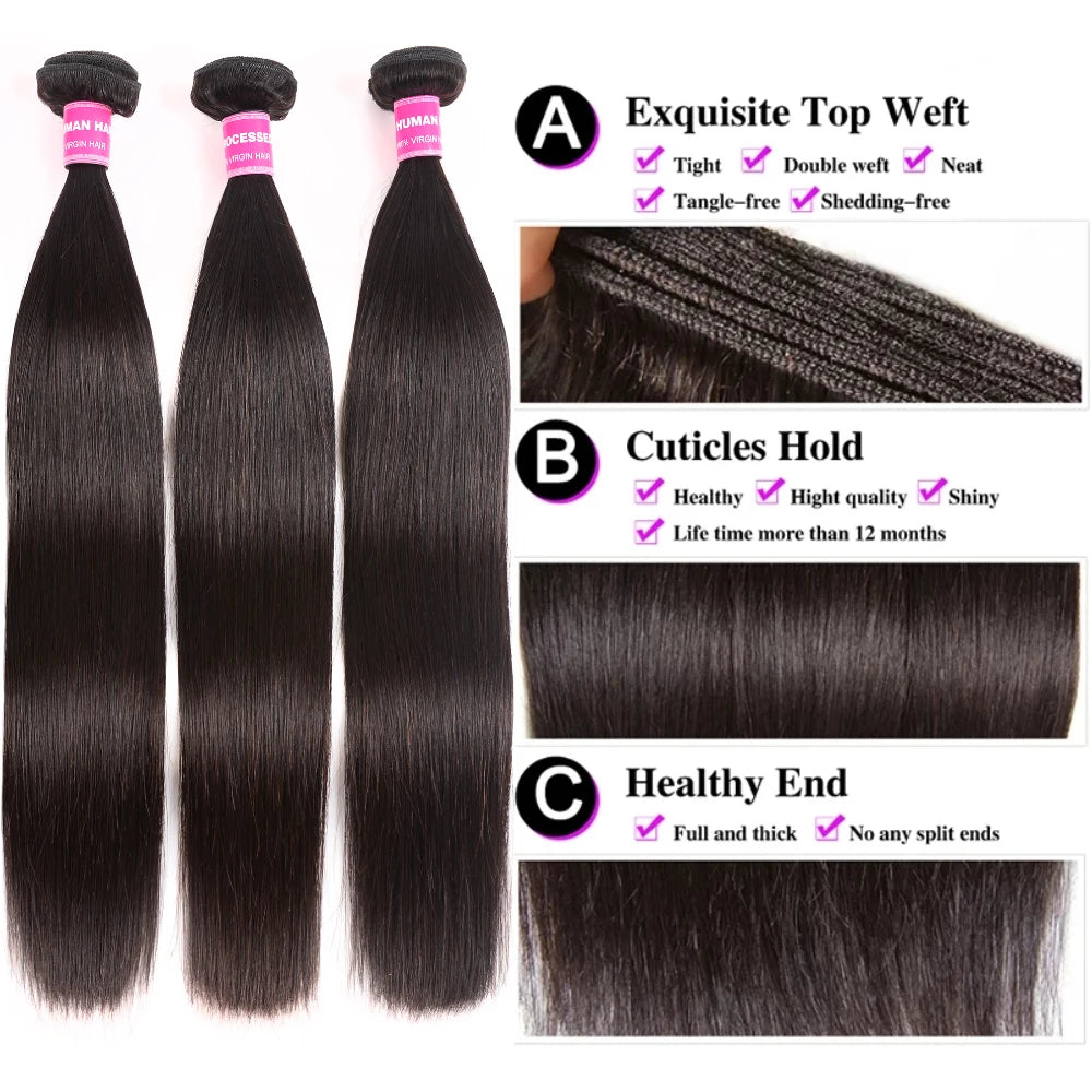 UNICE HAIR 30 Inch Brazilian Bone Straight Hair Bundles 100% Human Hair Weave Bundles Straight Virgin Human Hair 1/3/4 Bundles