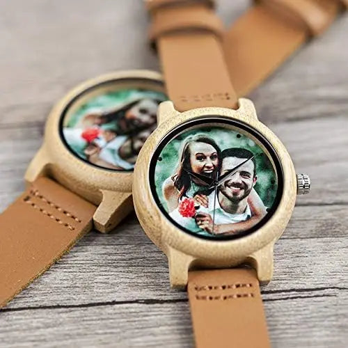 Creative UV Printed Bamboo Watch for Men and Women, Personalized Photo Design