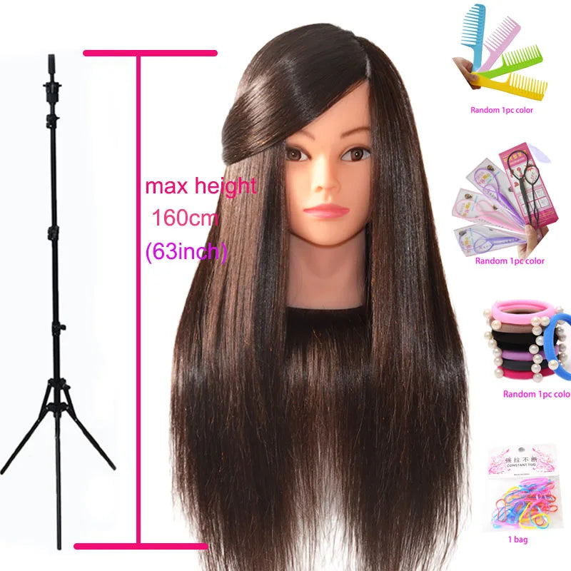 85%Real Hair Doll Head For Hairstyle Hairdressing Professional Mannequin Head Styling To Practice Hot Curl Iron Straighten 2028