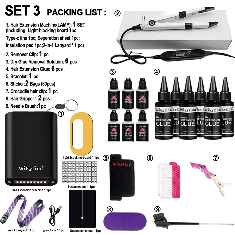 Complete Hair Extension Machine with UV Light V Light Tools Glue and Curing Lighter for Easy Hair Extensions