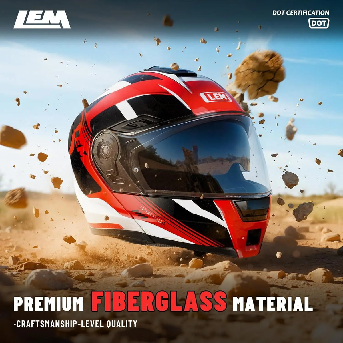 Modular Motorcycle Helmets Fiberglass Full Face Motorcycle Helmet Flip Up for Touring DOT Certified Release Sun Visor Removable