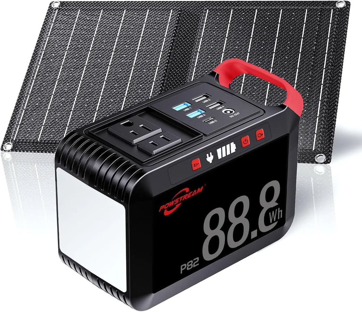 Portable Solar Panel Power Charger with AC Output, 88.8Wh Battery for iPhone iPad Outdoor Camping Home Backup
