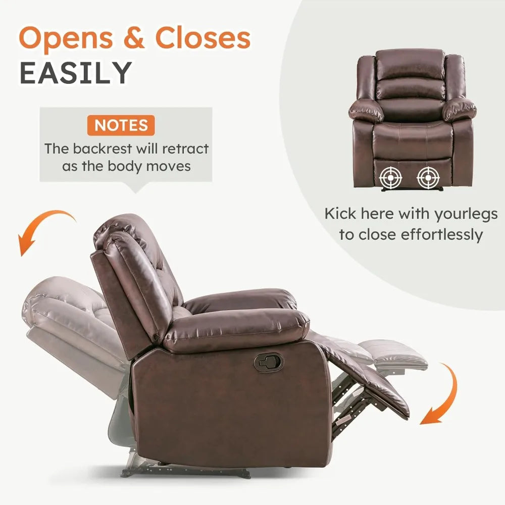 Recliner Chair, Breathable PU Leather Reclining Chair, Extra Wide Manual Recliners with Overstuffed Arm and Back, Customized