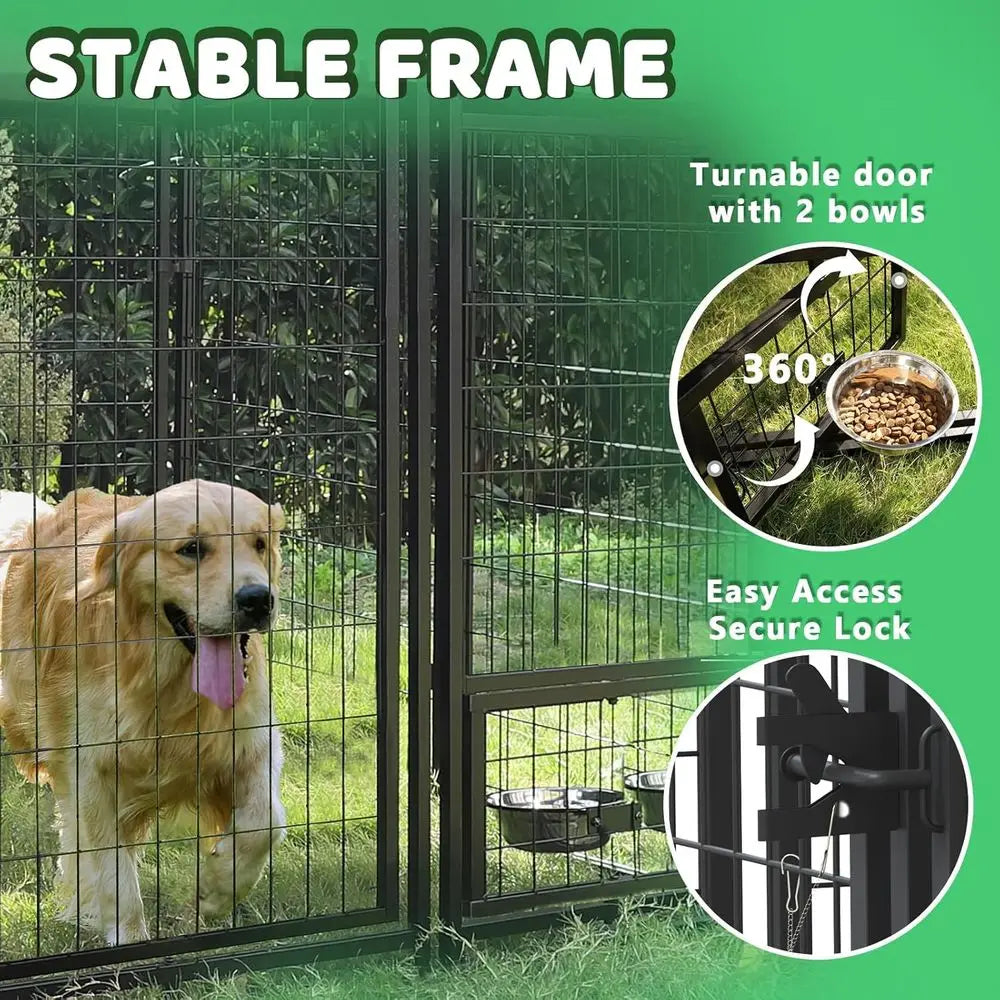 Sturdy 8x4x4 Dog Kennel with Roof, Heavy-Duty Steel Playpen for Large Dogs, Waterproof UV-Resistant Cover (93.1L x 50.4W x 56.6H