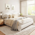 Upholstered Platform Bed Adjustable Headboard Rounded Corners Noise Free Easy Assembly White, Customized
