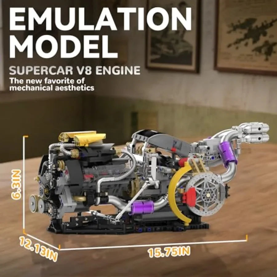 V8 Engine Model Kit Building Set That Runs Technic with APP Control Motor and Light Spray Collectible Mechanical Engineering fo
