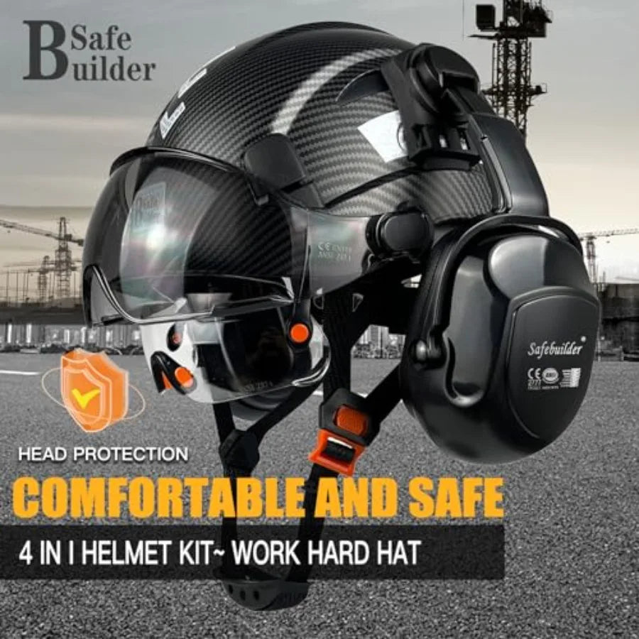 Industrial Safety Helmet with Visor and Ear Muffs for Construction Workers Vented Hard Hat with Enhanced Head Protection Meetin