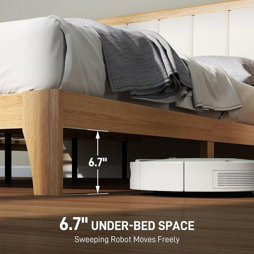 Full Size Upholstered Headboard Platform Bed with Wooden Slats - No Box Spring Required, Easy Assembly, Natural Style