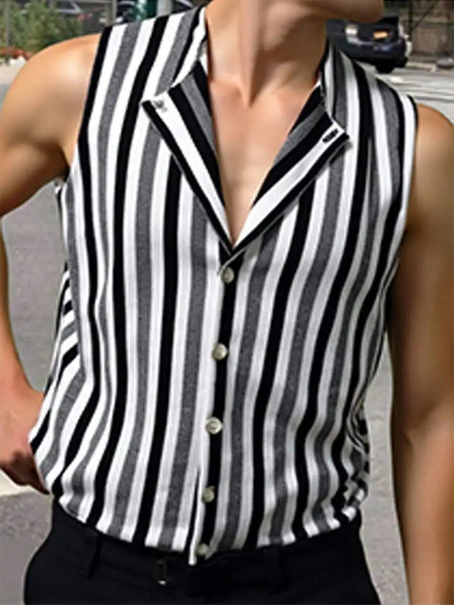 Men's Sleeveless Striped Knit Vest Top - Casual Summer Wear