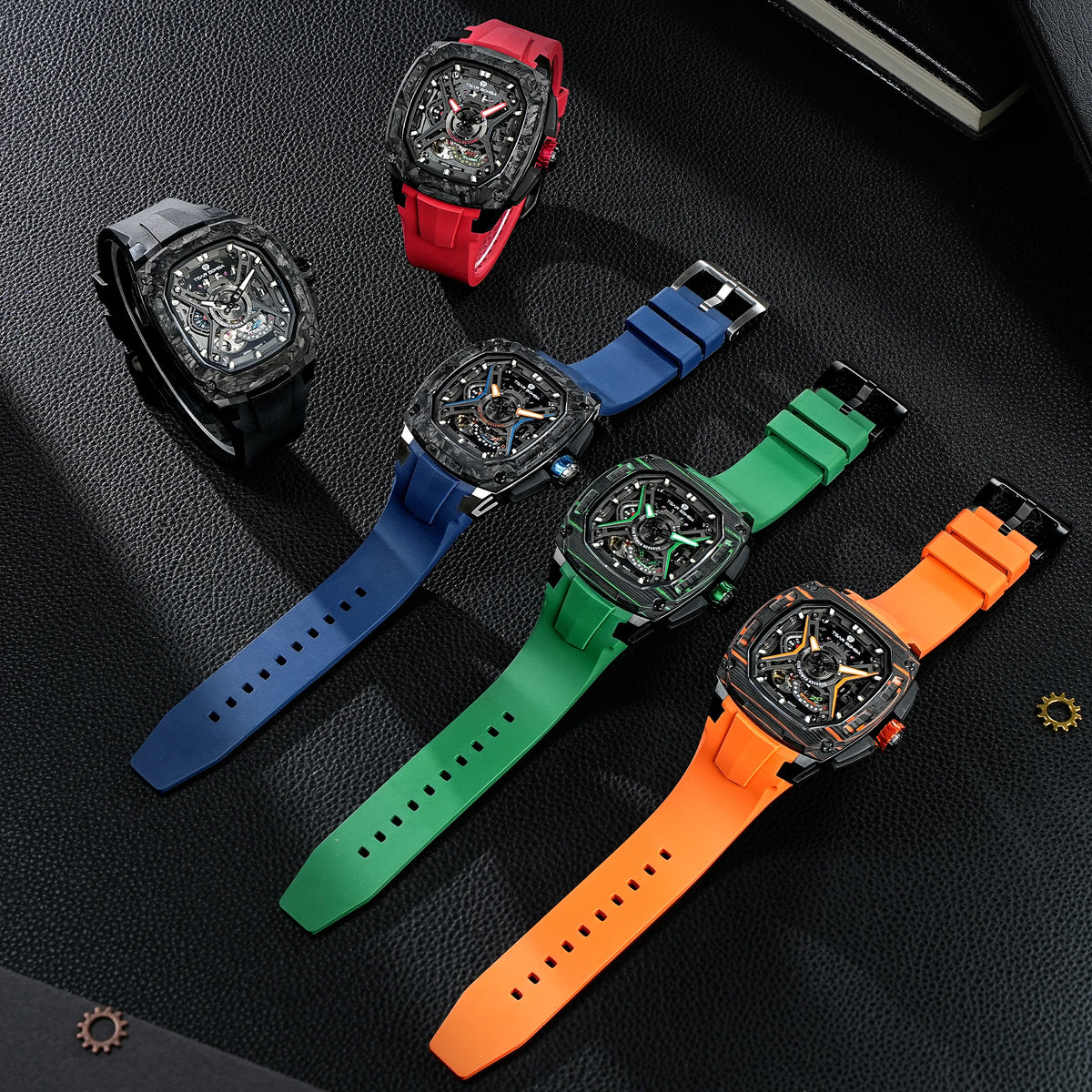 TSAR BOMBA Men's Luxury Mechanical Watch, Carbon Fiber Case, Luminous, 5ATM Waterproof, Viton Strap, Ideal Gift for Men