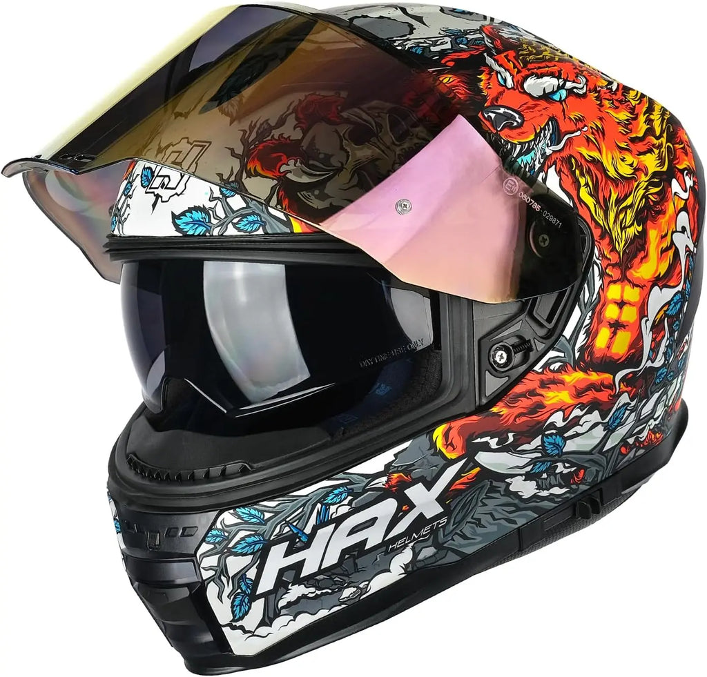 Force Glow-in-The-Dark Aerodynamic Full Face Helmet for Street E-Bikes DOT ECE Certified-Enhanced Dual Visor Adult Size Pinlock