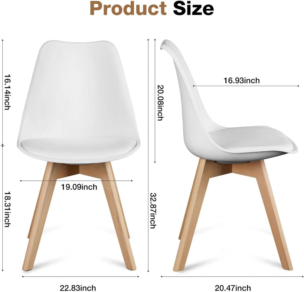 Set of 4 Modern Dining Chairs with Wood Legs and PU Leather Cushion for Kitchen Living Room