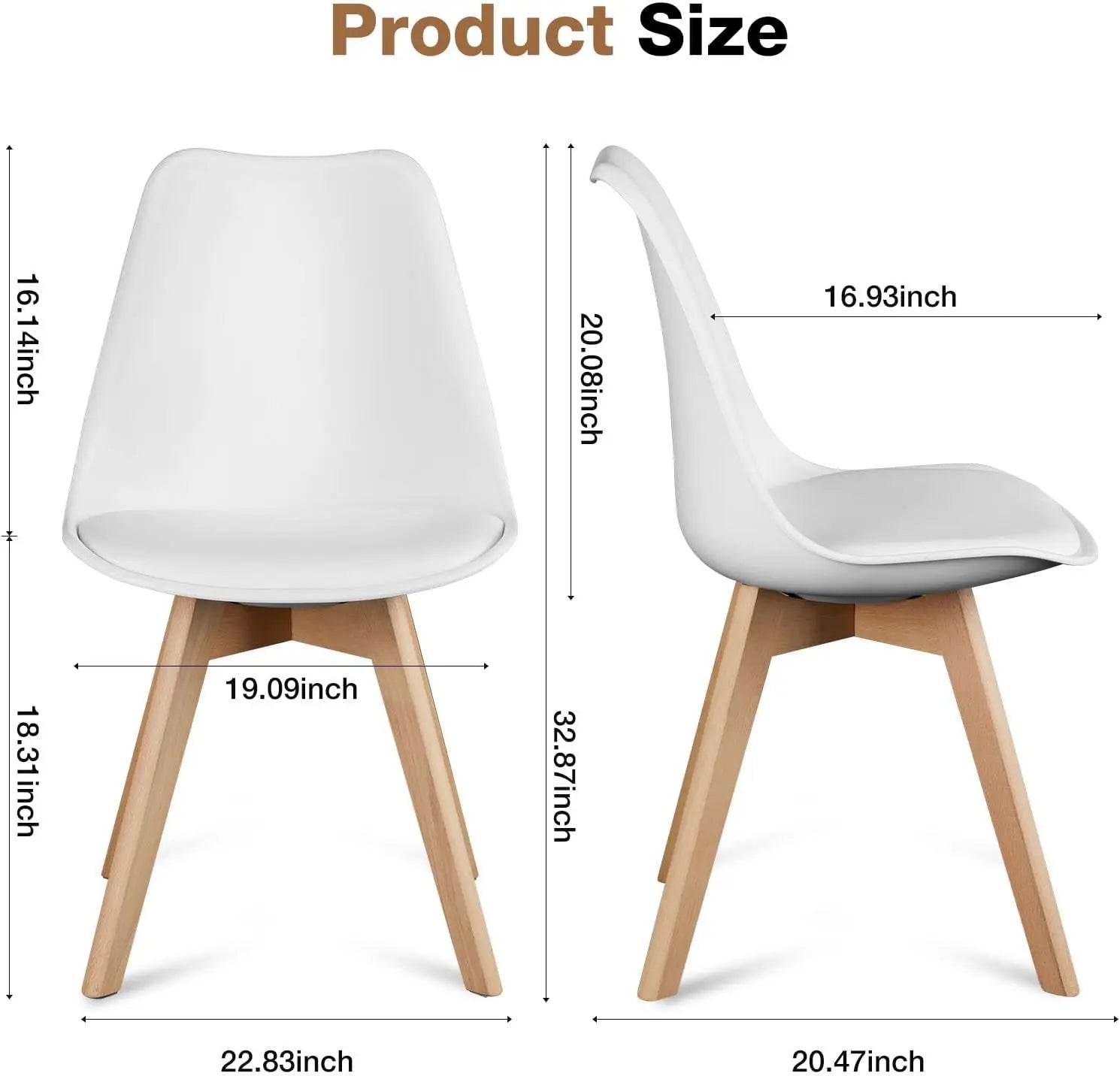 Set of 4 Modern Dining Chairs with Wood Legs and PU Leather Cushion for Kitchen Living Room