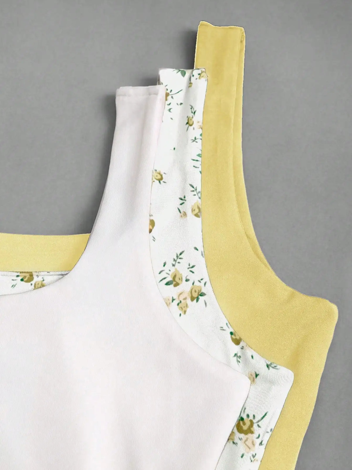 Women's Ruched Square Neck Tank Top Set, Casual Summer Floral & Solid Colors