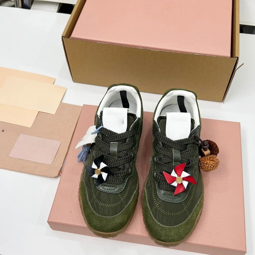 Women Sneakers New Genuine Leather Retro German Training Shoes Women windmill Lace-up  Breathable Casual Shoes Women