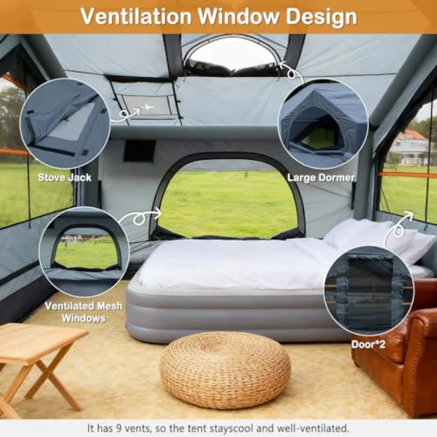 Inflatable Tents for Camping - Easy Blow Up Glamping Tent with Hand Pump Waterproof PVC Air Inflatable Tent House for Family We