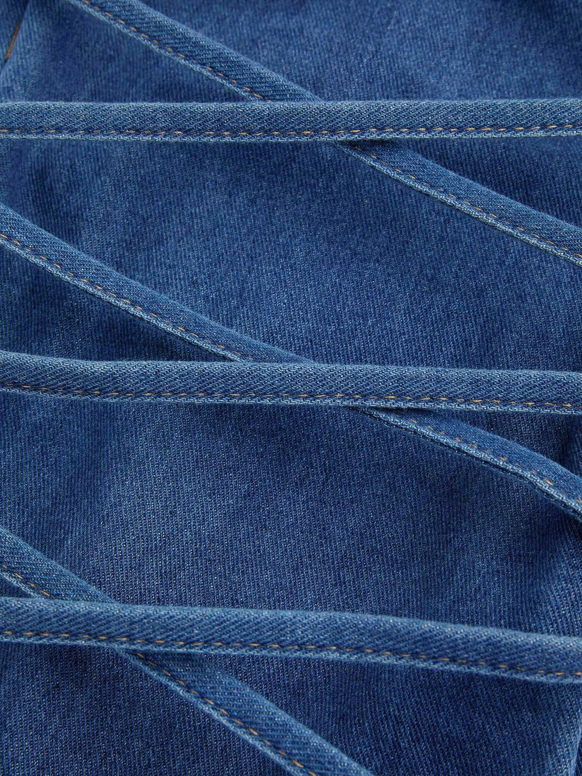High Waisted Strappy Criss Cross Denim Jeans Medium Wash Stretch Straight Leg For Women