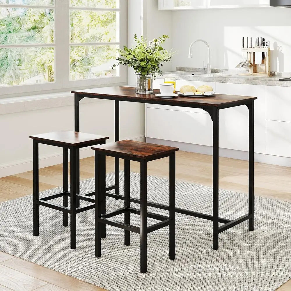 Industrial 47.5 Counter-Height Dining Set with 2 Bar Stools for Kitchen or Breakfast Nook