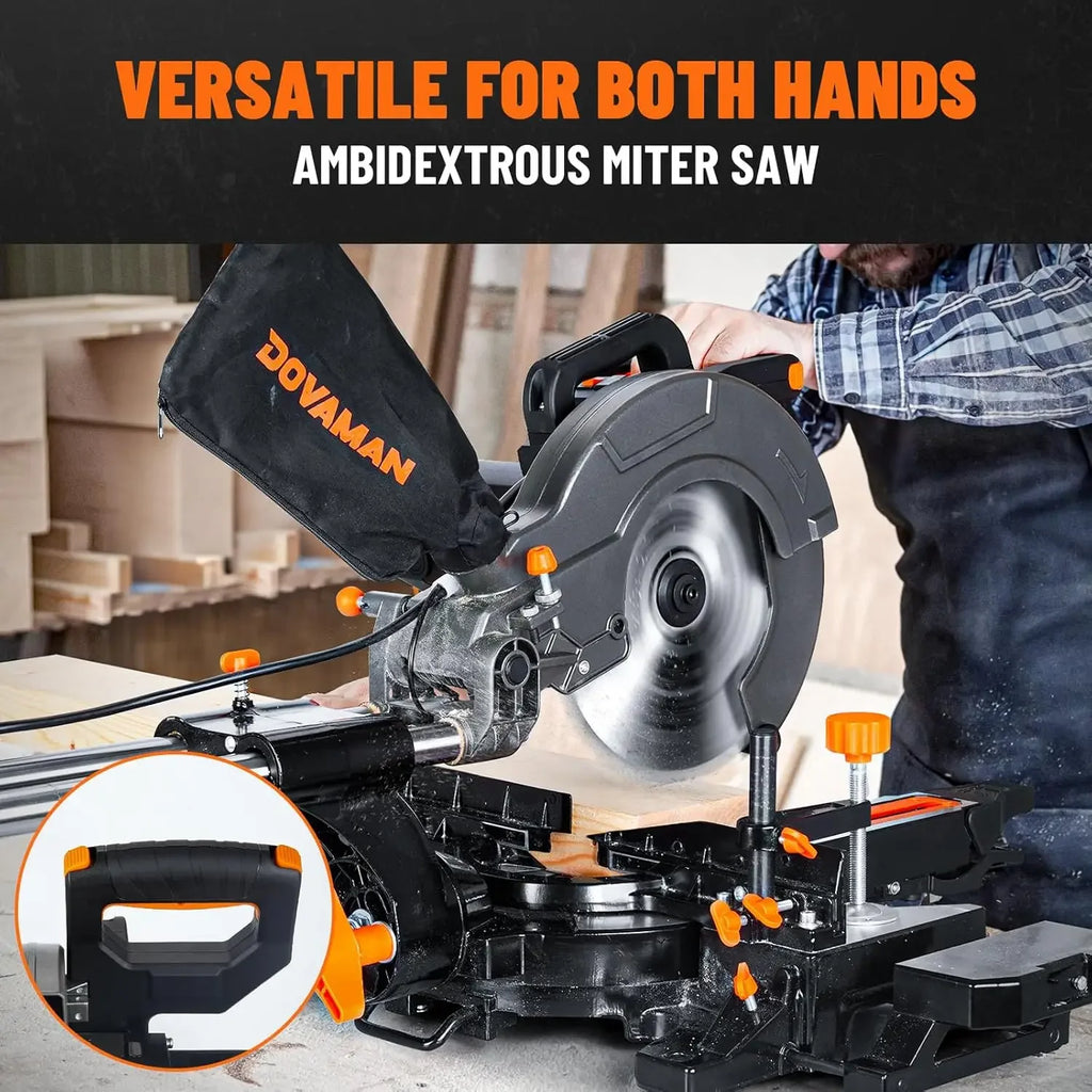 10in Sliding Miter Saw, Multi-use w/ 3 Blades, 15A Miter Saw, 4500/3200RPM, Ambidextrous Use, 0-45° Bevel Laser Cut